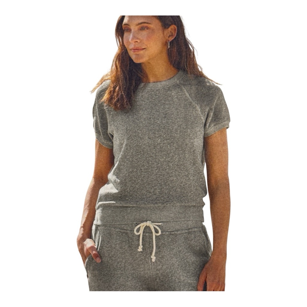 Women's Short Sleeve Heather Sweatshirt Top - Gray
